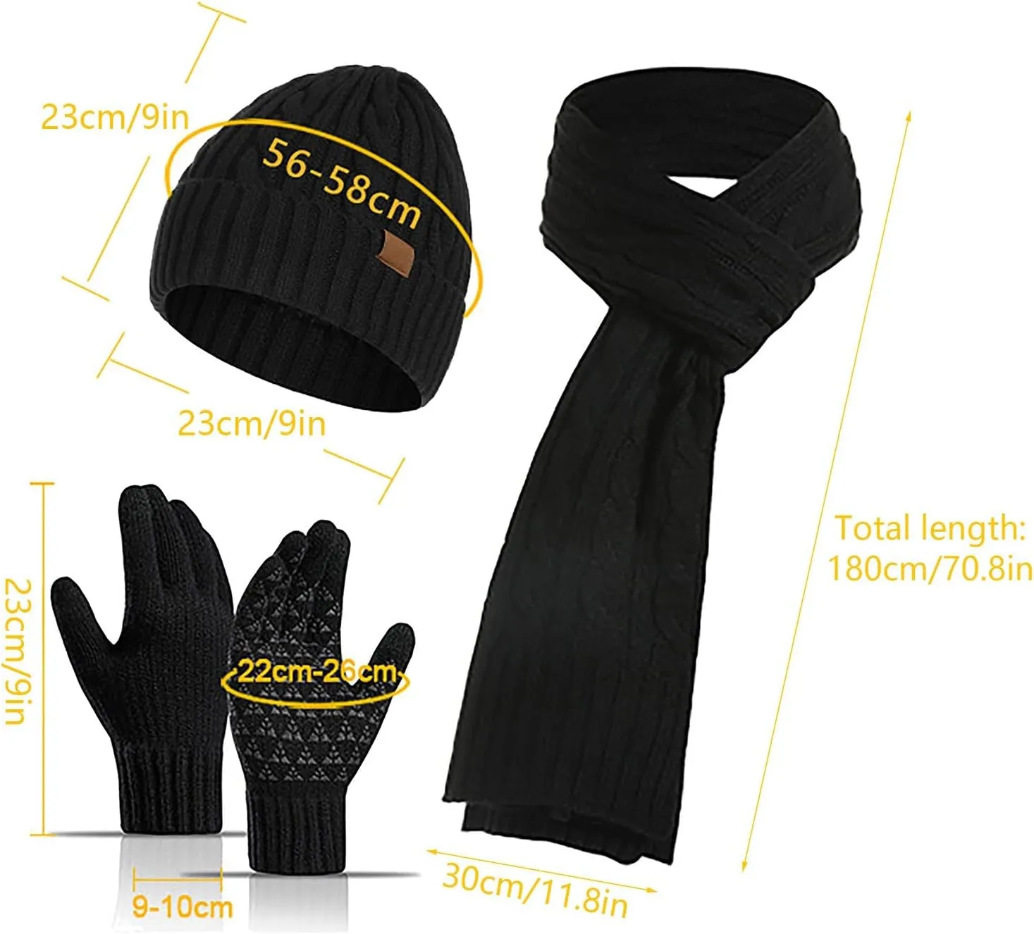 3Pcs Winter Hat Scarf and Glove for Women Knit Beanie Hat Neck Warm Scarf Set Cap Winter Sets for Women