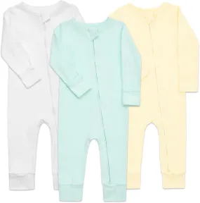 Aablexema 3-Pack Organic Cotton Baby Footless Pajamas with Mitten Cuffs, 2-Way Zipper Romper Sleepers