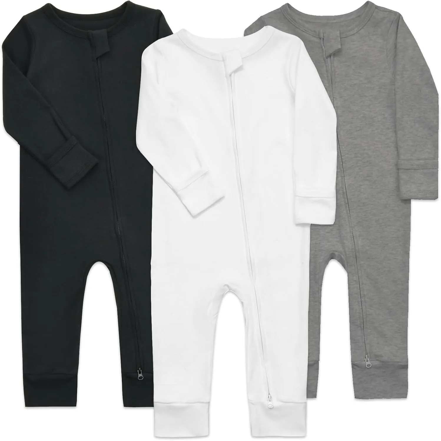 Aablexema 3-Pack Organic Cotton Baby Footless Pajamas with Mitten Cuffs, 2-Way Zipper Romper Sleepers