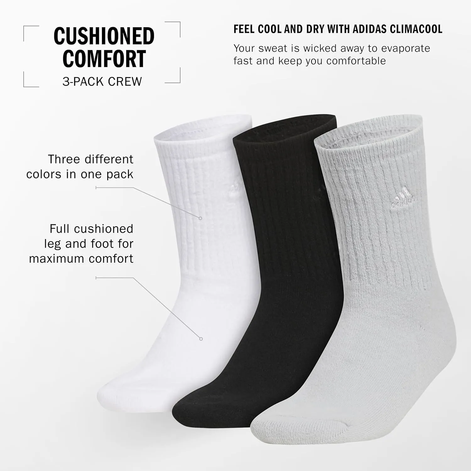 adidas Women's Super Soft Cushioned Comfort Cozy Crew Socks (3-Pair)