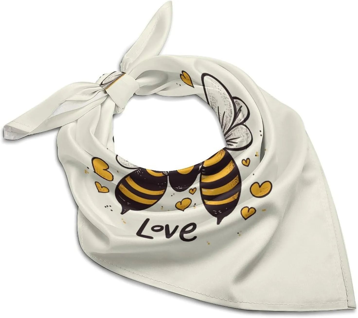 Bee Love Honey Silk Scarf Fashion Satin Head Scarf Lightweight Head Scarves for Neck Silk Scarves for Women Men Boho Hair Wrap Sleeping Kerchief Bandanas Pocket Square 18" X 18"