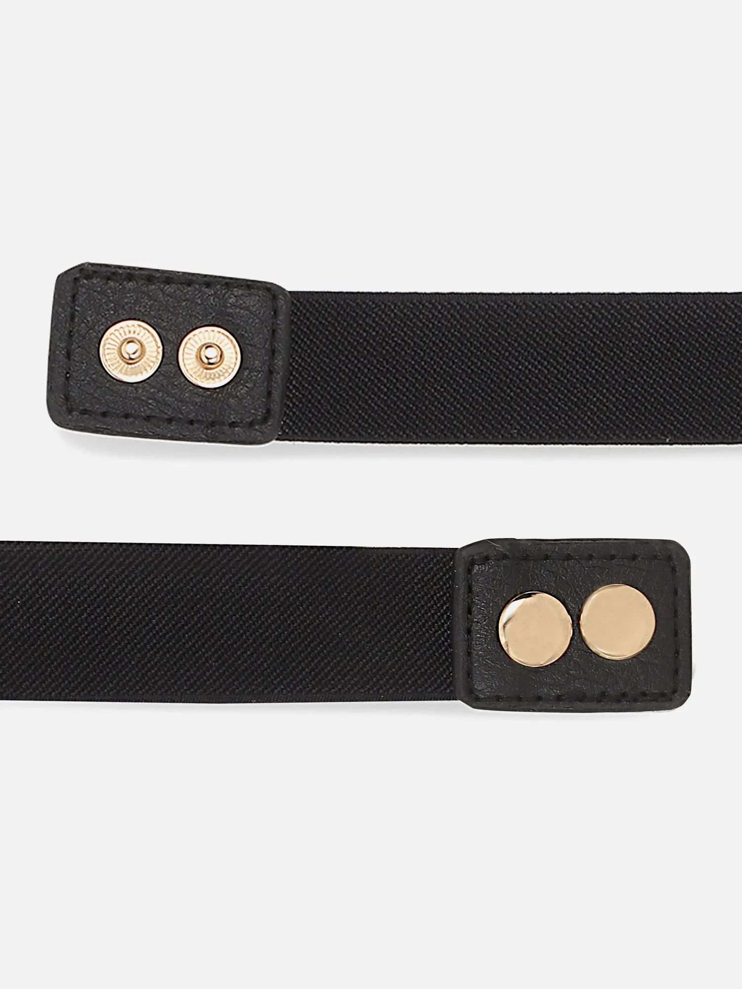 Berrylush Women Solid Black Golden Chain Embellished PU Nylon Interlock Regular Belt