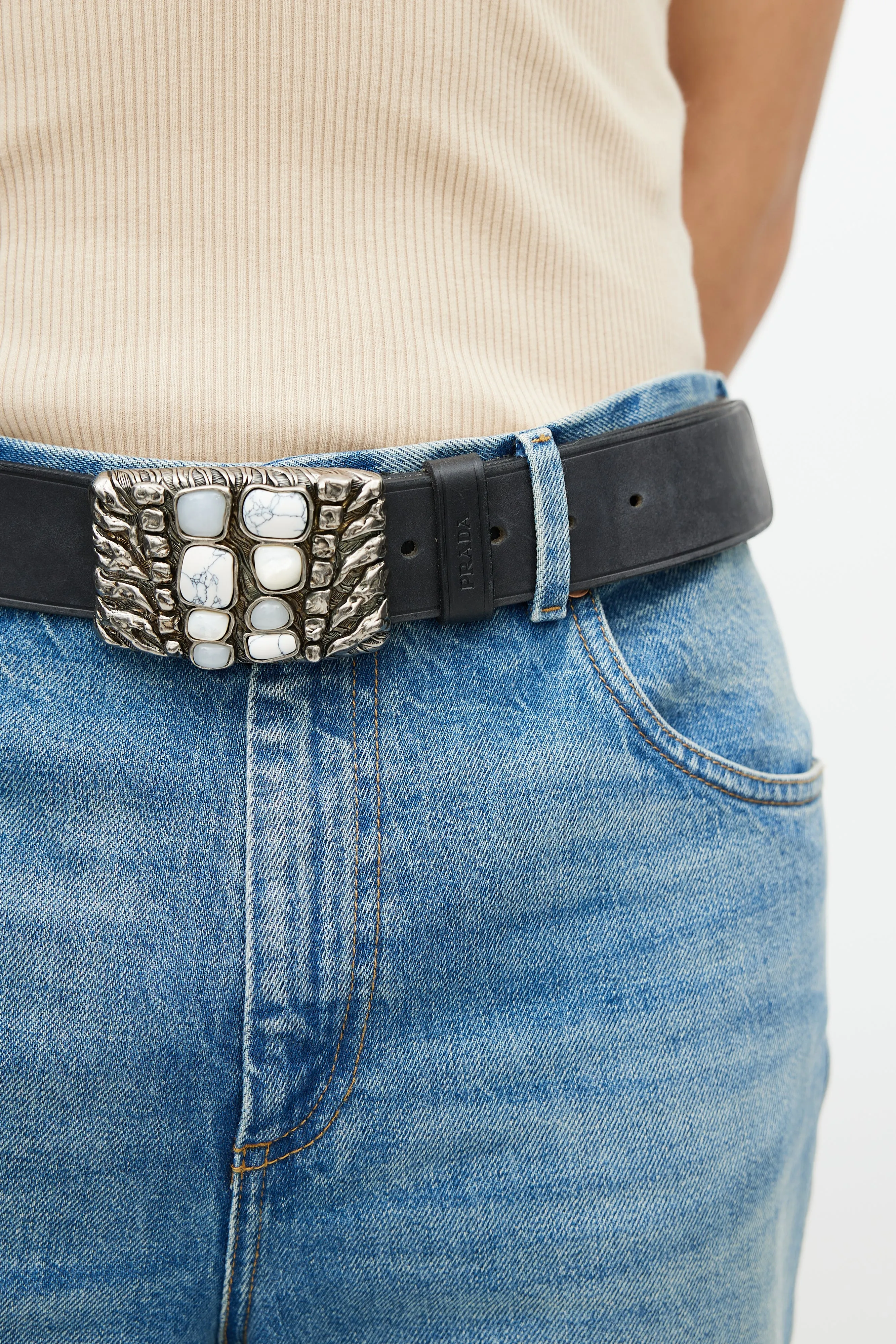 Black & Silver Leather Jewel Belt