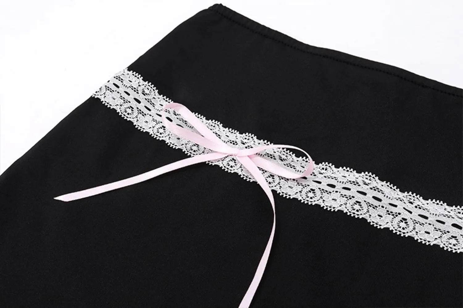 Black Bodycon Mini Skirts for Women Pleated Skirt with Lace Trim and Bow Ties Preppy Clothes Y2k Outfits