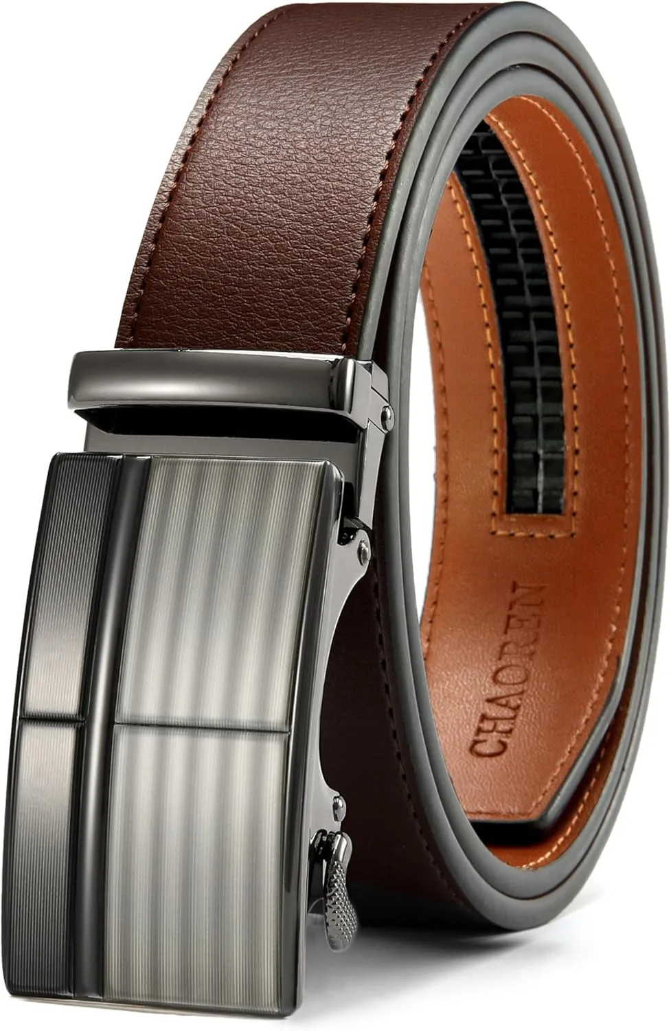 CHAOREN Ratchet Belts for Men - Leather Belt Men for Jeans Casual Dress 1 3/8" - Micro Adjustable Belt Fit Everywhere