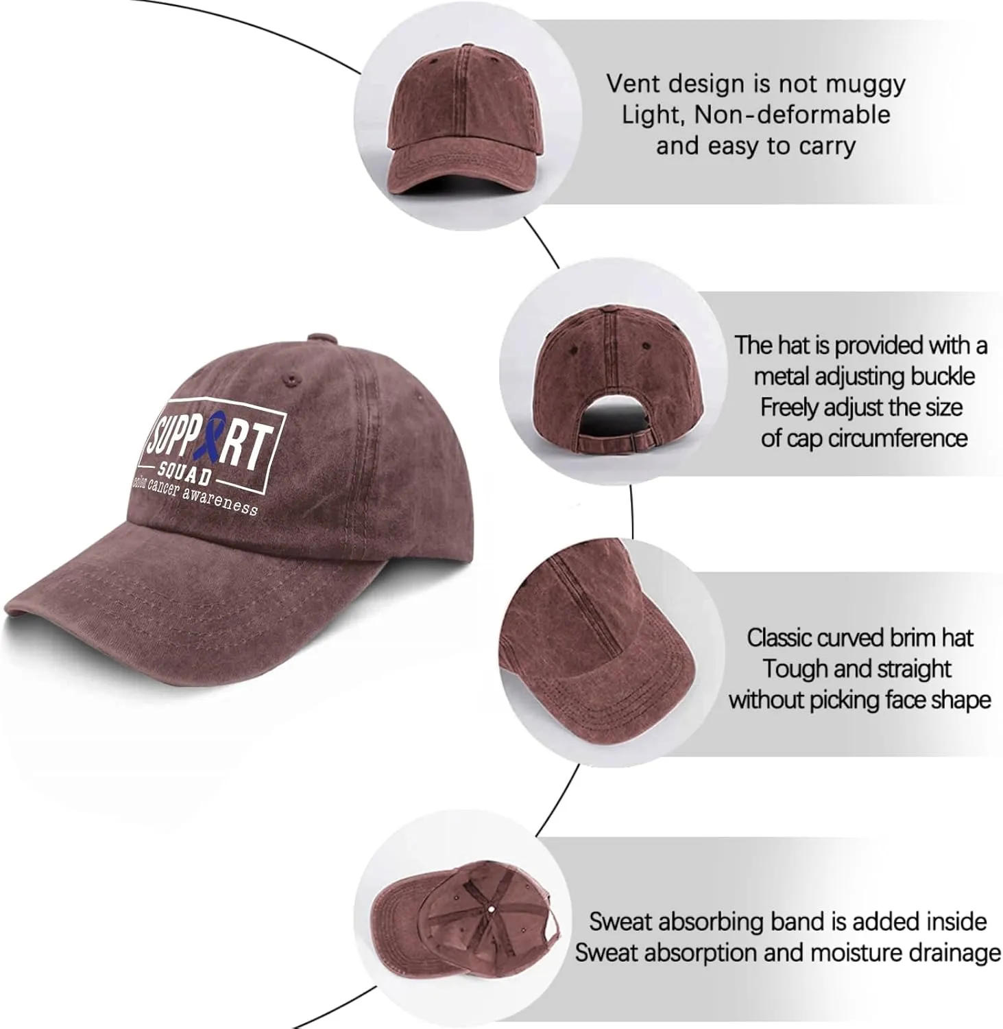 Colon Cancer Awareness Supporters Colorectal Cancer Mens Baseball Cap Low Profile Caps for Womens Pickleballb Hat Trendy