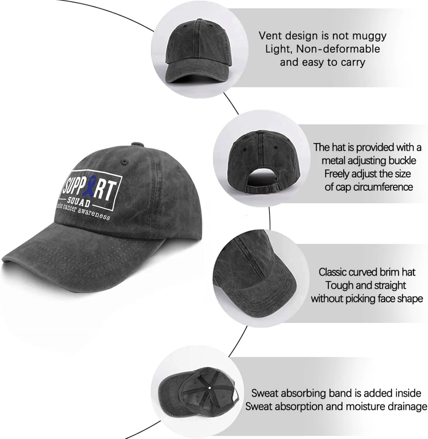 Colon Cancer Awareness Supporters Colorectal Cancer Mens Baseball Cap Low Profile Caps for Womens Pickleballb Hat Trendy