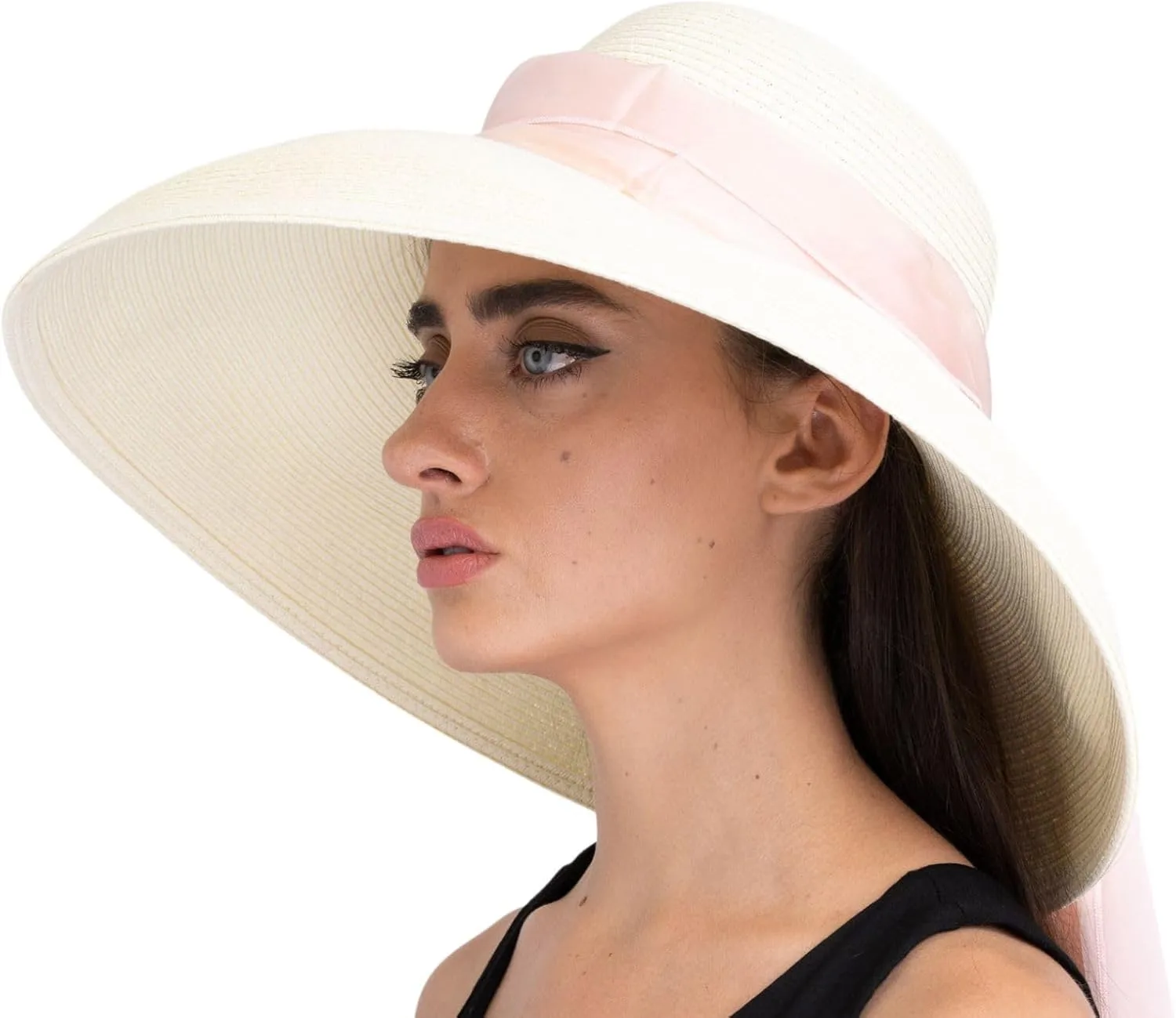 Color Me MIU Bundle 3 in 1 Premium Holiday Straw Hat with 3 Chiffon Silk Scarves - Fully Adjustable Womens Beach hat