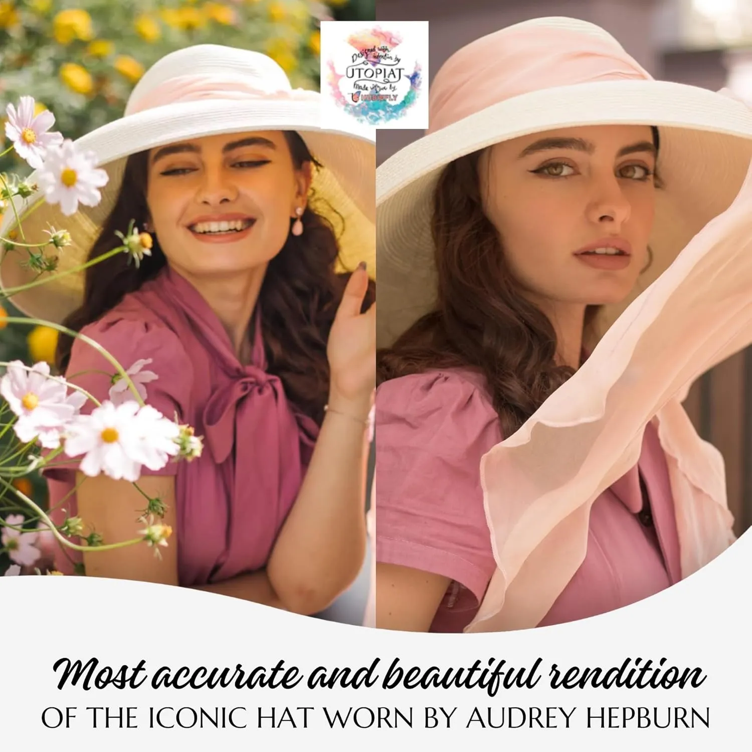 Color Me MIU Bundle 3 in 1 Premium Holiday Straw Hat with 3 Chiffon Silk Scarves - Fully Adjustable Womens Beach hat