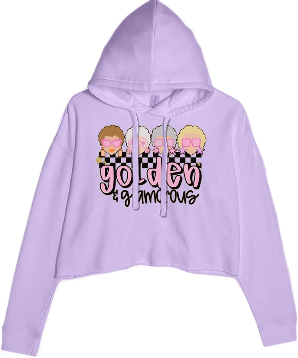 Cropped Fleece Hoodie Golden and Glamorous Golden Girls Ladies Medium Lavender