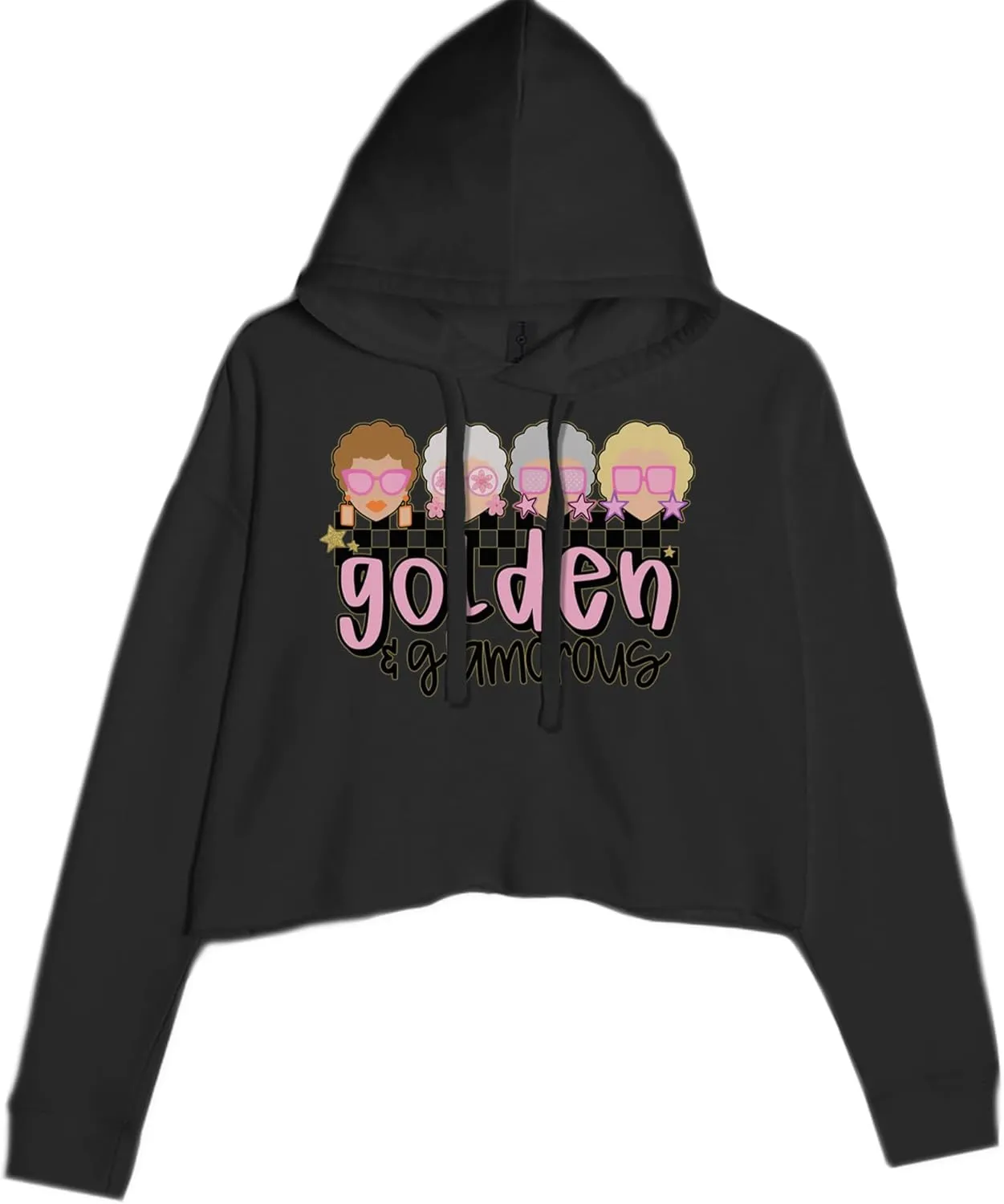 Cropped Fleece Hoodie Golden and Glamorous Golden Girls Ladies X-Small Black