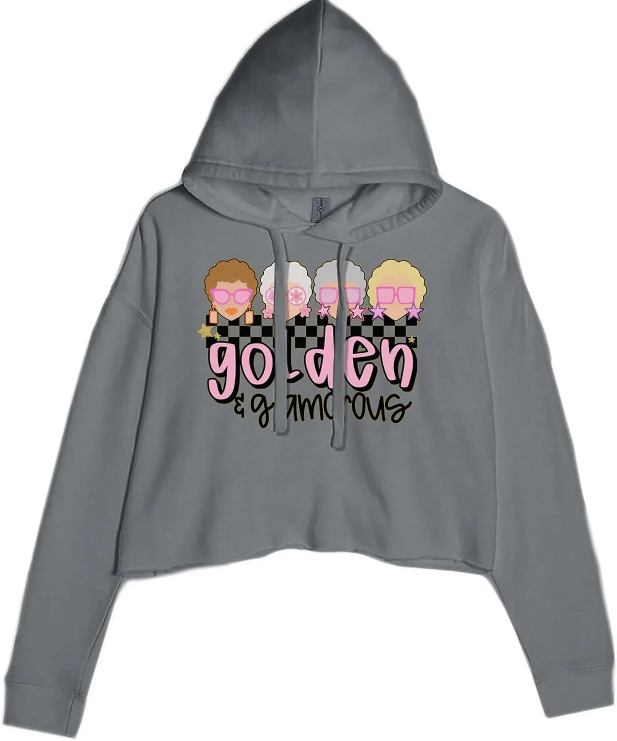 Cropped Fleece Hoodie Golden and Glamorous Golden Girls Ladies X-Small Charcoal Grey