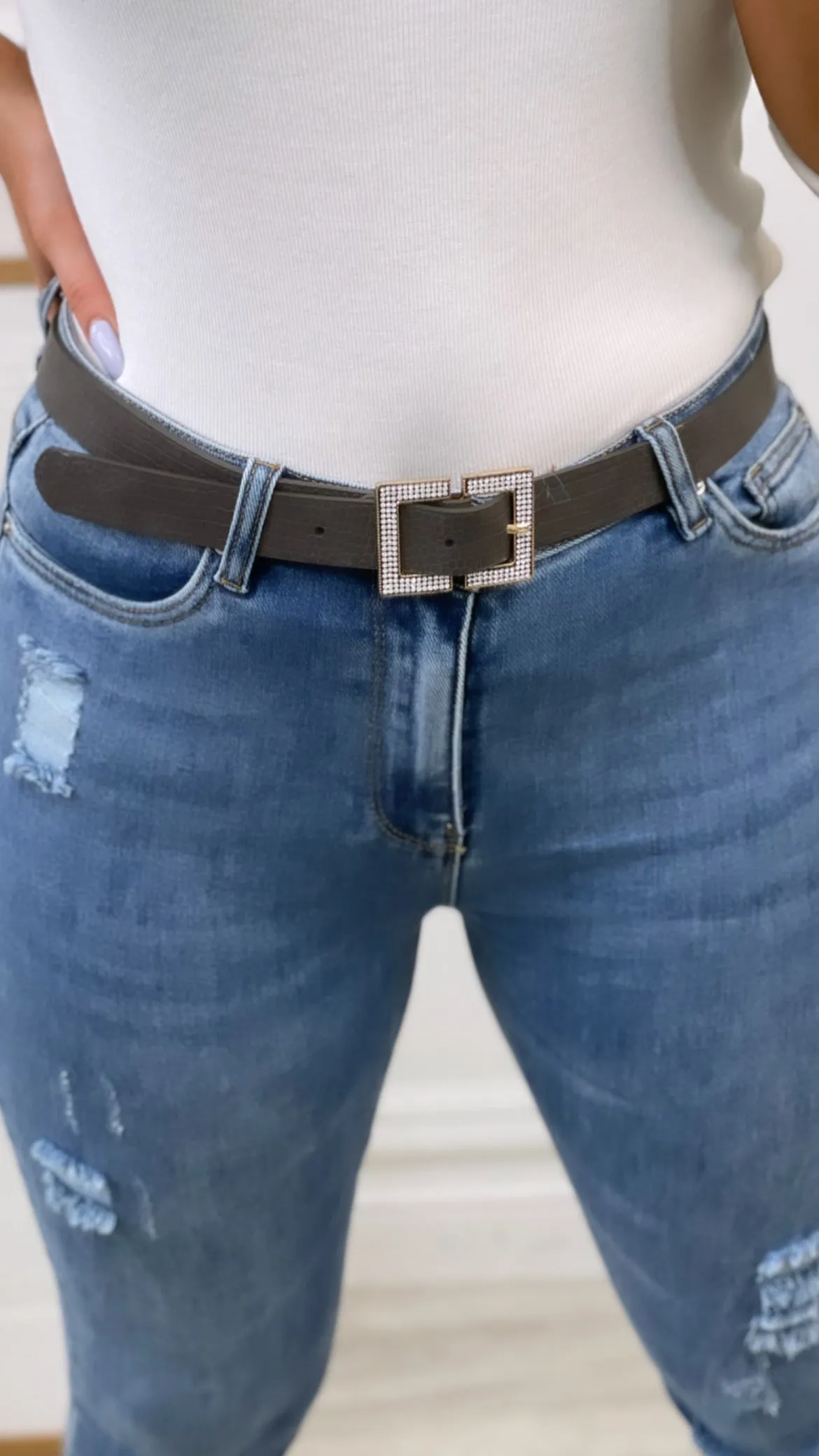 Dee Grey Diamante Buckle Belt