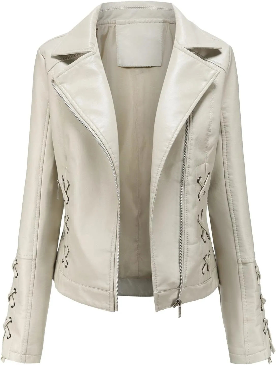 DGHM-JLMY Women's Leather Strap Coat Jacket Faux Leather Textured Short Moto Jacket Zip-up Slim PU Biker Coat with Pockets