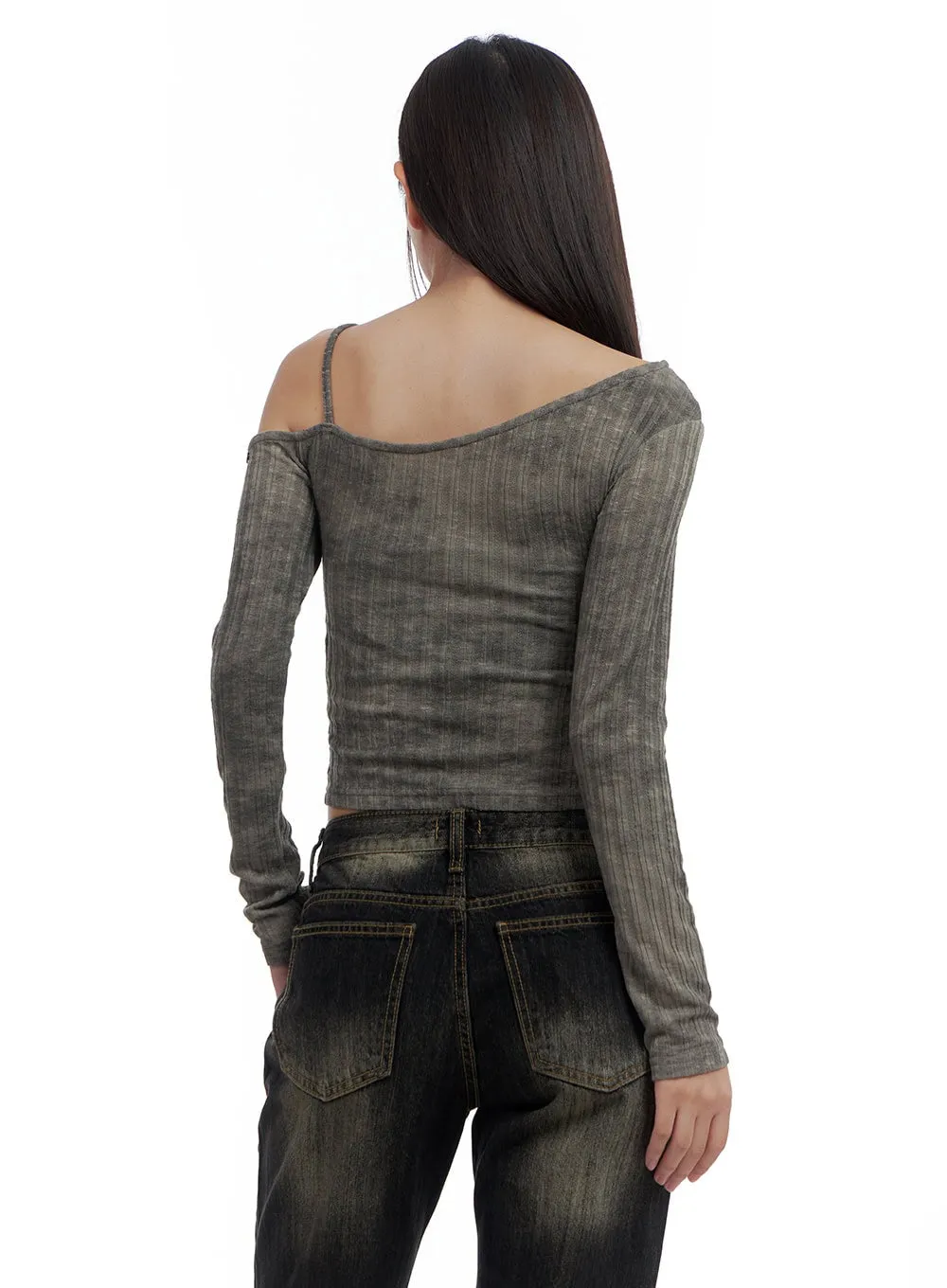 Edgy Asymmetrical Graphic Crop Long Sleeve CS425