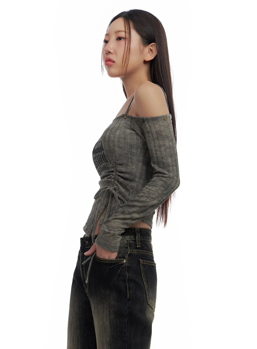 Edgy Asymmetrical Graphic Crop Long Sleeve CS425