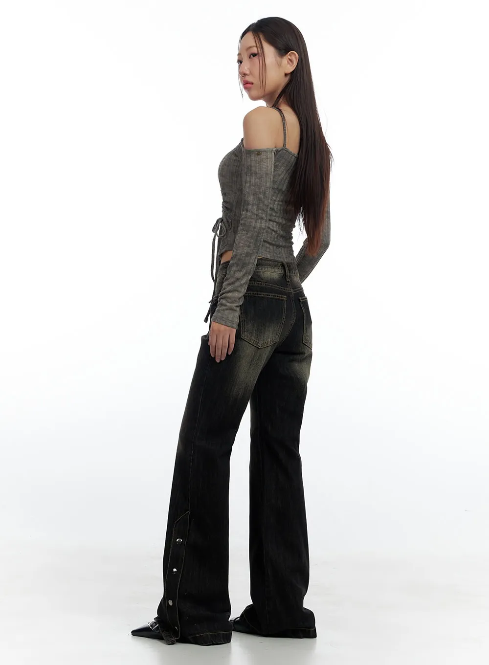 Edgy Asymmetrical Graphic Crop Long Sleeve CS425