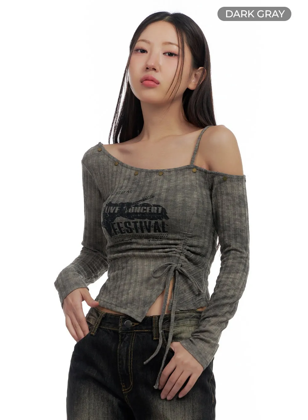 Edgy Asymmetrical Graphic Crop Long Sleeve CS425