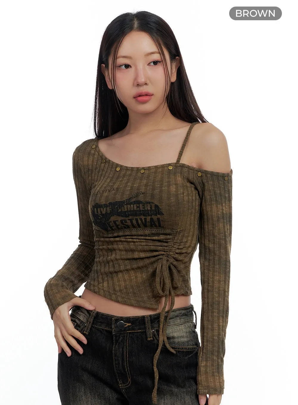 Edgy Asymmetrical Graphic Crop Long Sleeve CS425