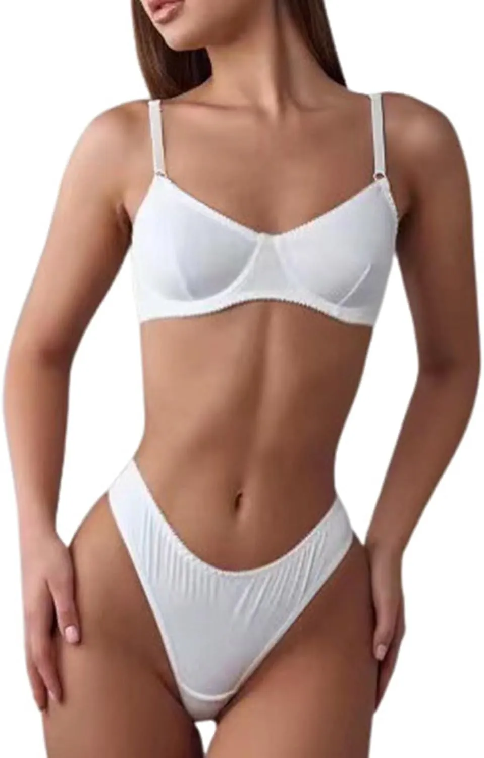 Elegant White Lace Bra and Panty Set Seamless Comfort with Delicate Design Spicy Underwear
