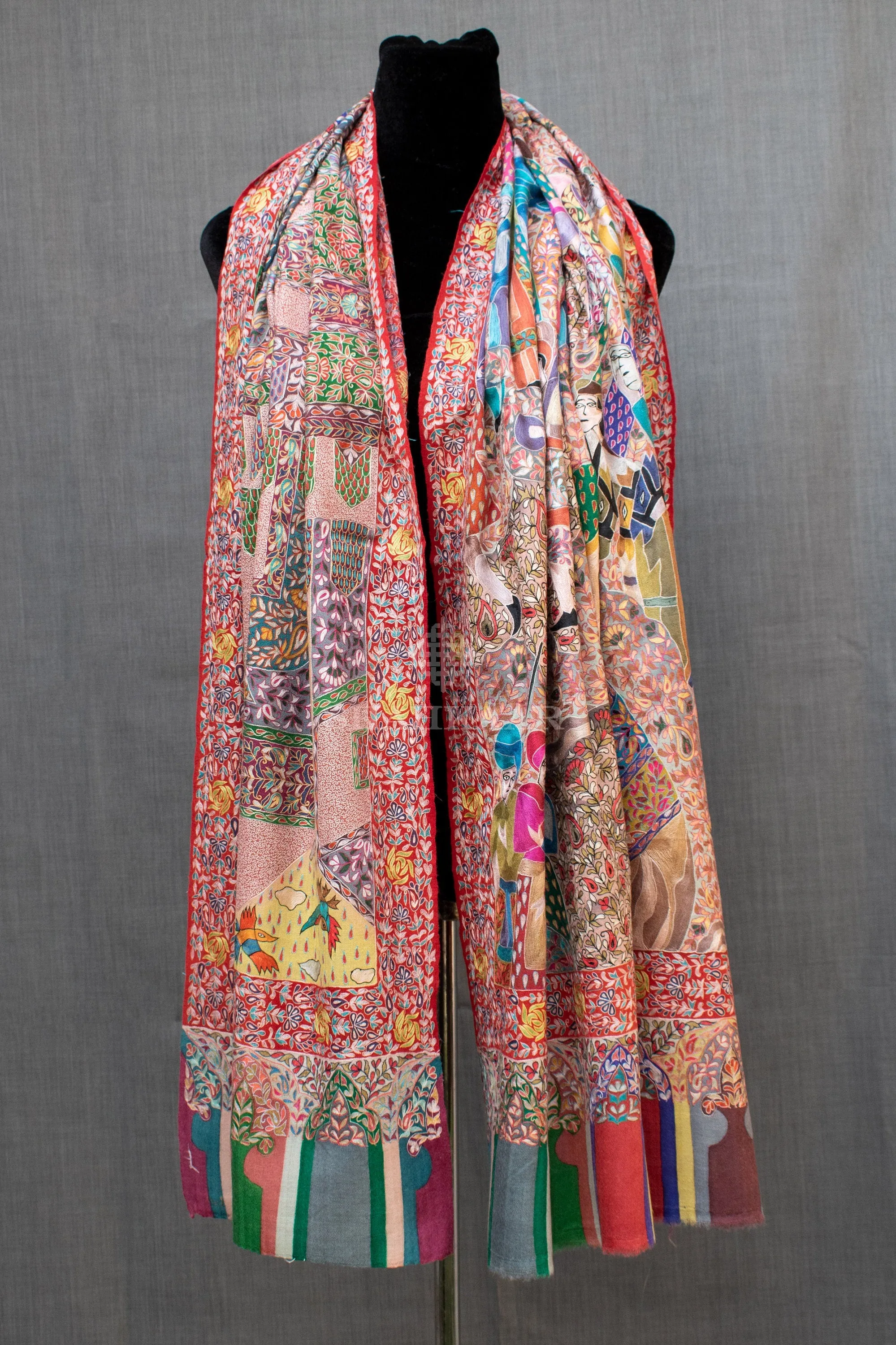 Exclusive Royal Kalamkari Pashmina/Cashmere Shawl, Hand Painted, Hand Hook Embroidery, Hand Woven, Pure Silk Embroidery Thread