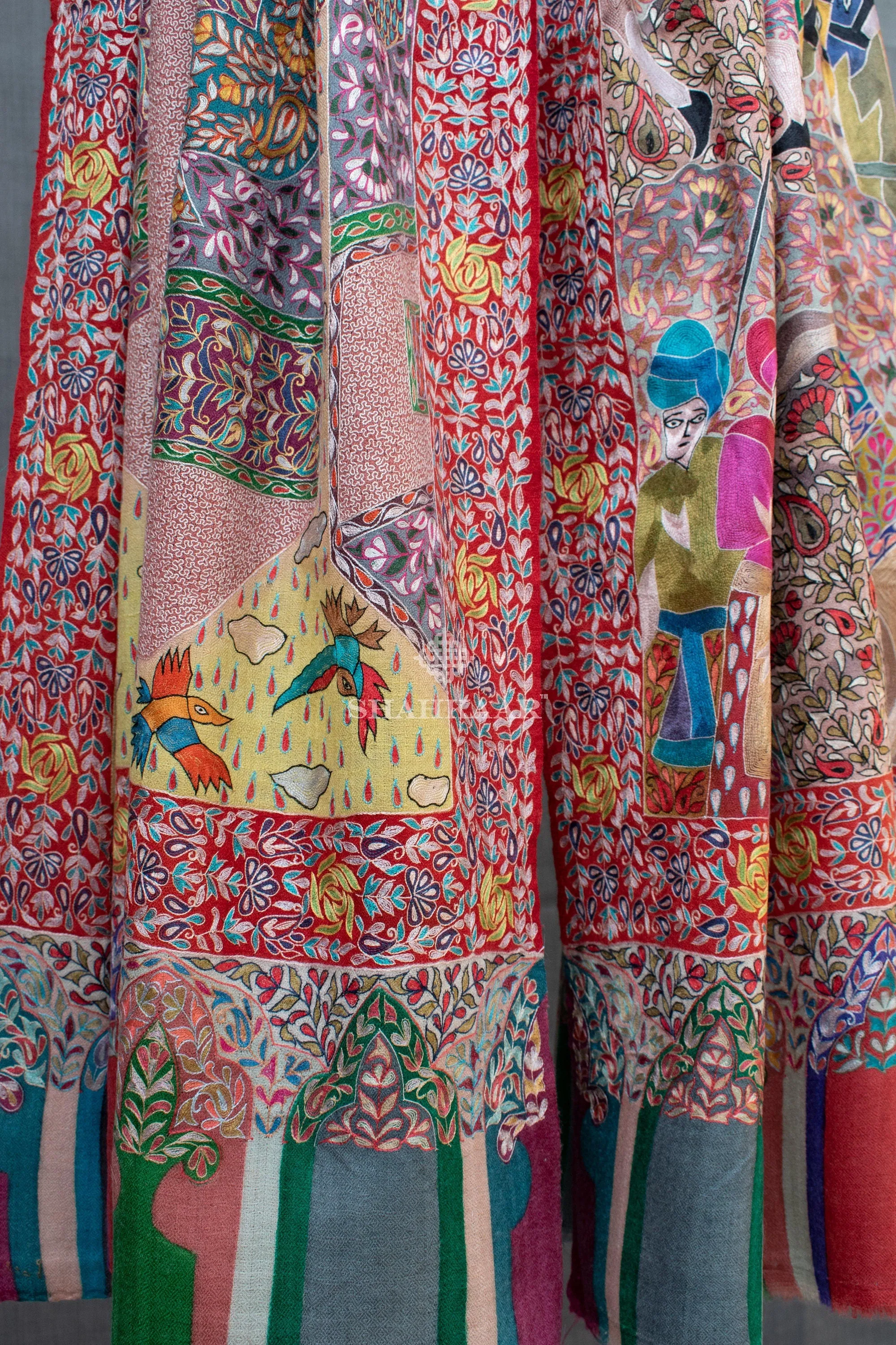 Exclusive Royal Kalamkari Pashmina/Cashmere Shawl, Hand Painted, Hand Hook Embroidery, Hand Woven, Pure Silk Embroidery Thread
