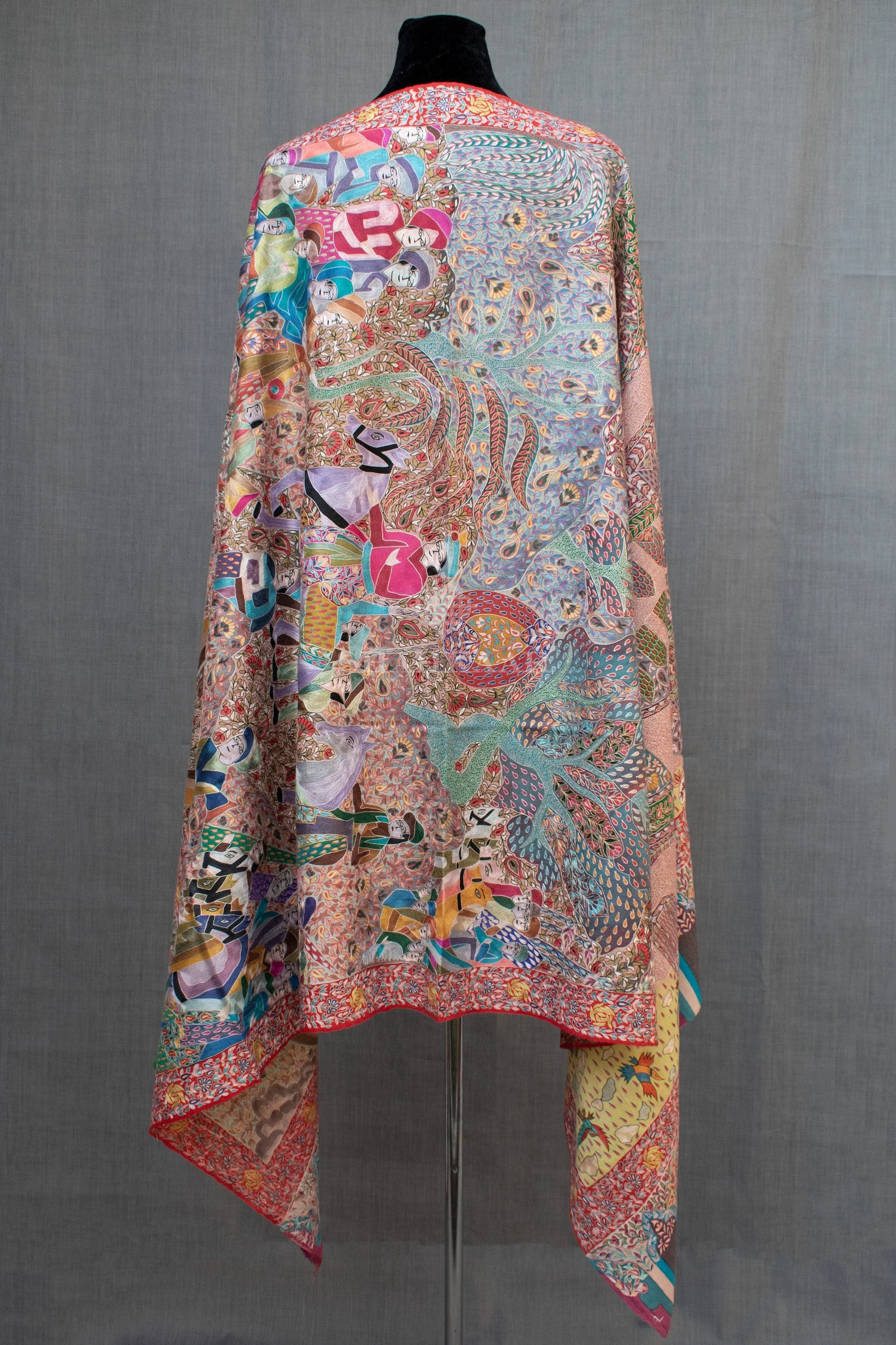 Exclusive Royal Kalamkari Pashmina/Cashmere Shawl, Hand Painted, Hand Hook Embroidery, Hand Woven, Pure Silk Embroidery Thread