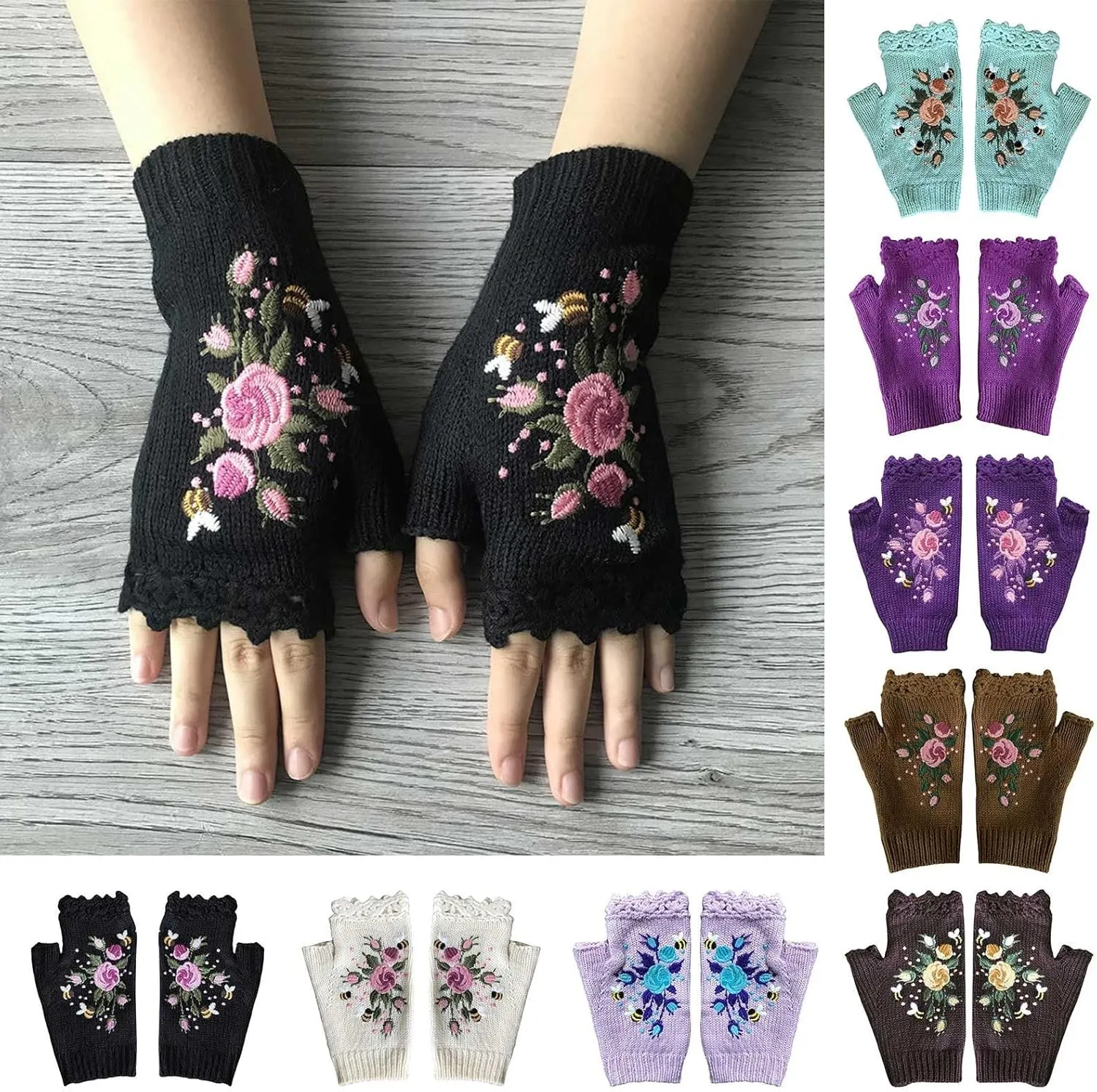 FUDERU Women's Winter Touchscreen Gloves Warm Knit Gloves with Touchscreen Fingers Elastic Cuff Thermal Gloves