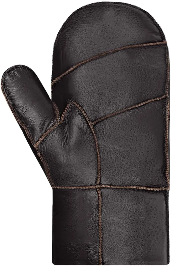 Harssidanzar Men Mittens For Winter,Sheepskin Shearling Fur Lined Warm Genuine Leather Mittens Glove KM054US