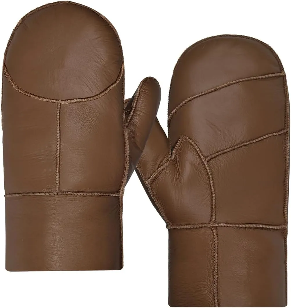 Harssidanzar Men Mittens,Winter Warm Genuine Leather Sheepskin Shearling Fur Lined Mittens Gloves KM055US