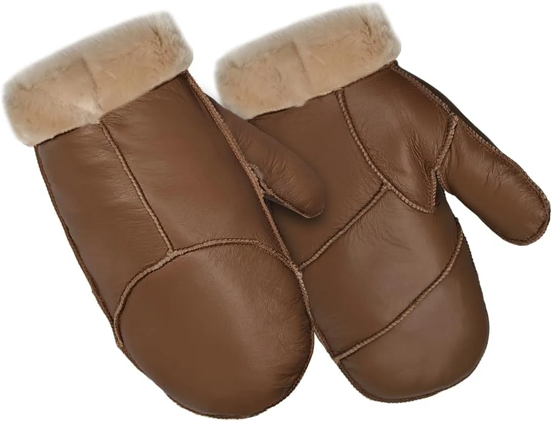 Harssidanzar Men Mittens,Winter Warm Genuine Leather Sheepskin Shearling Fur Lined Mittens Gloves KM055US