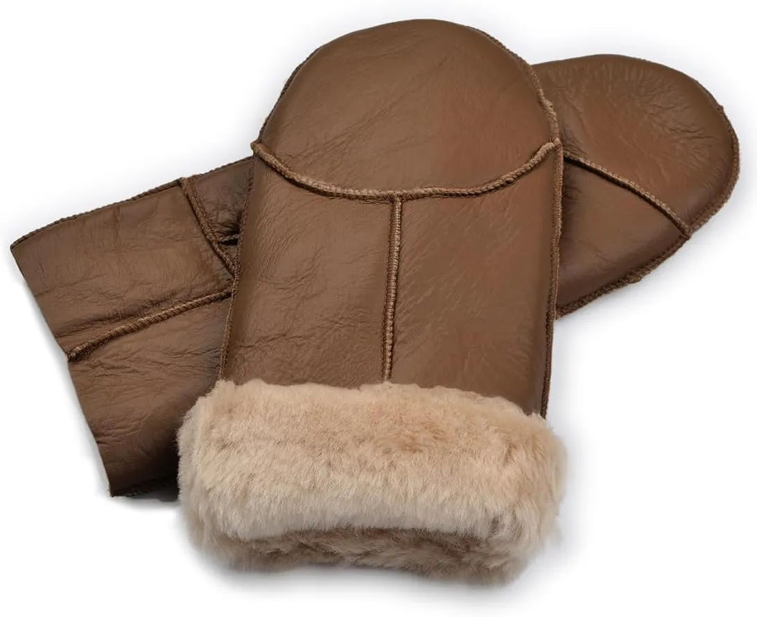 Harssidanzar Men Mittens,Winter Warm Genuine Leather Sheepskin Shearling Fur Lined Mittens Gloves KM055US