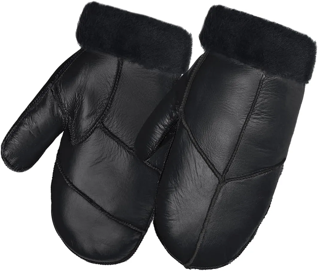 Harssidanzar Women Mittens For Winter,Sheepskin Shearling Fur Lined Warm Genuine Leather Mittens Glove KL030US