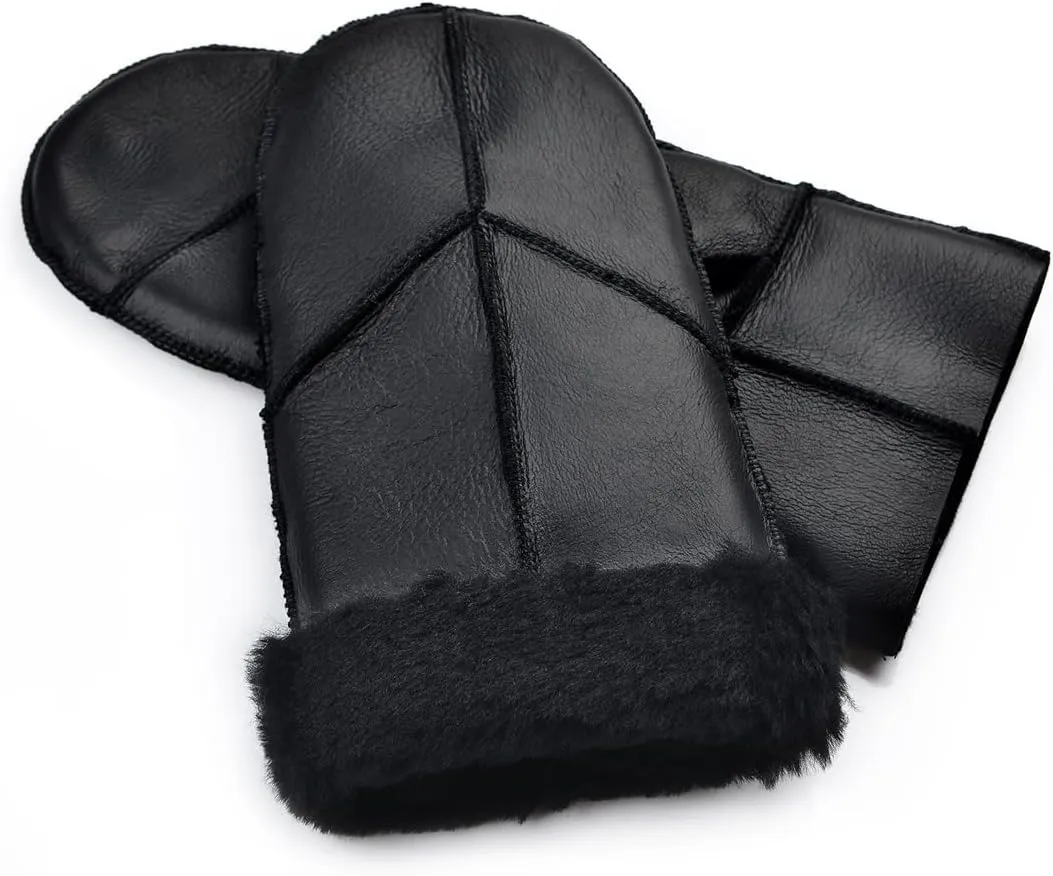 Harssidanzar Women Mittens For Winter,Sheepskin Shearling Fur Lined Warm Genuine Leather Mittens Glove KL030US