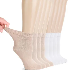 Hugh Ugoli Diabetic Socks for Women, Super Soft, Thin Bamboo Ankle Socks,Wide,Loose, Non-Binding Top, Seamless Toe, 4 Pairs