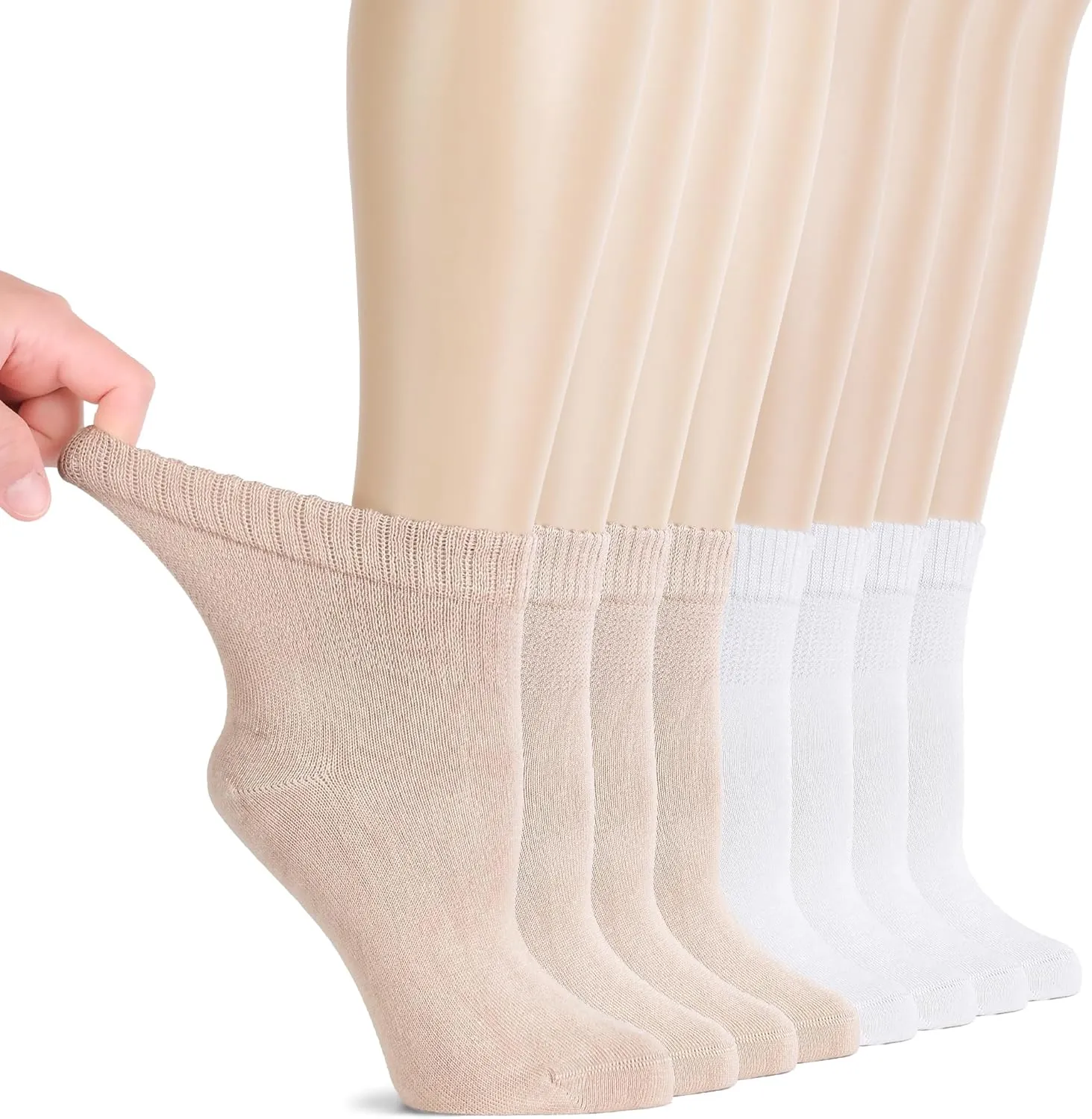 Hugh Ugoli Diabetic Socks for Women, Super Soft, Thin Bamboo Ankle Socks,Wide,Loose, Non-Binding Top, Seamless Toe, 4 Pairs