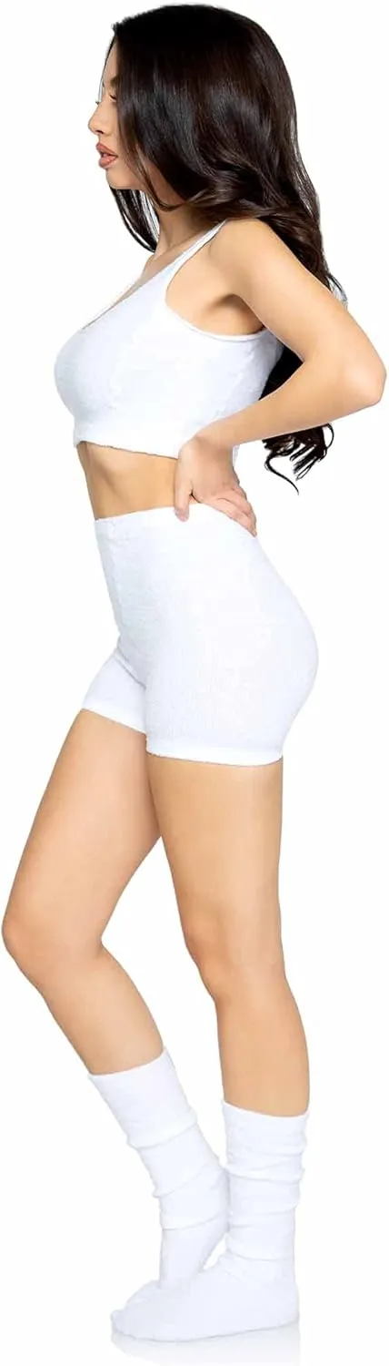 Leg Avenue Women's 3 Pc Ultra Soft Cozy Knit Set with Cropped Tank, Boyshort, Knee Socks