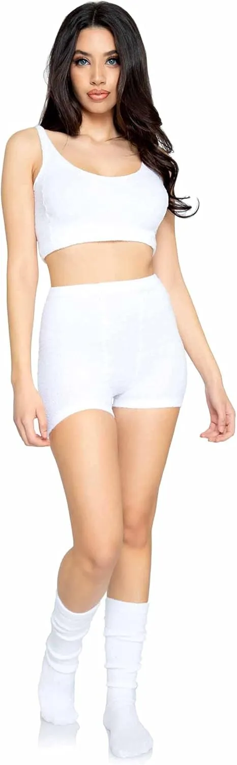 Leg Avenue Women's 3 Pc Ultra Soft Cozy Knit Set with Cropped Tank, Boyshort, Knee Socks