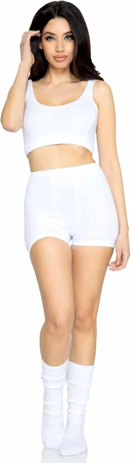 Leg Avenue Women's 3 Pc Ultra Soft Cozy Knit Set with Cropped Tank, Boyshort, Knee Socks