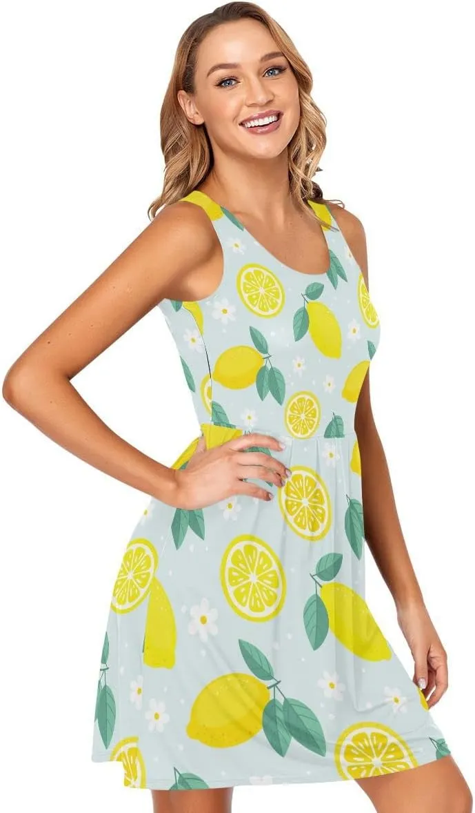 linqin Women's Casual Sleeveless Summer Dress with Pockets Watercolor Floral Pattern Delicate Flower Beach Shift Dress