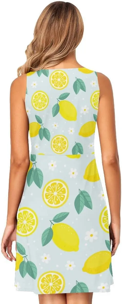 linqin Women's Casual Sleeveless Summer Dress with Pockets Watercolor Floral Pattern Delicate Flower Beach Shift Dress