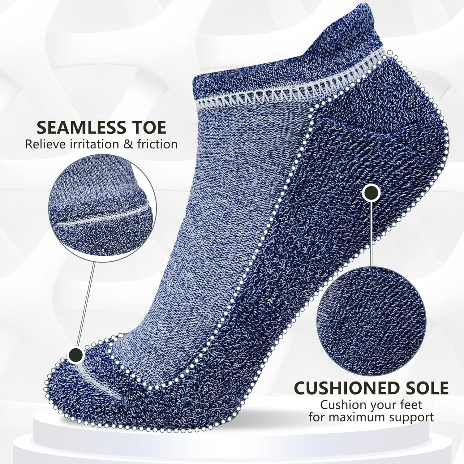  MD Ankle Socks for Women & Men, Viscose for Bamboo Running Athletic Socks with Sports Tab, Soft Cushion, 6 Pack