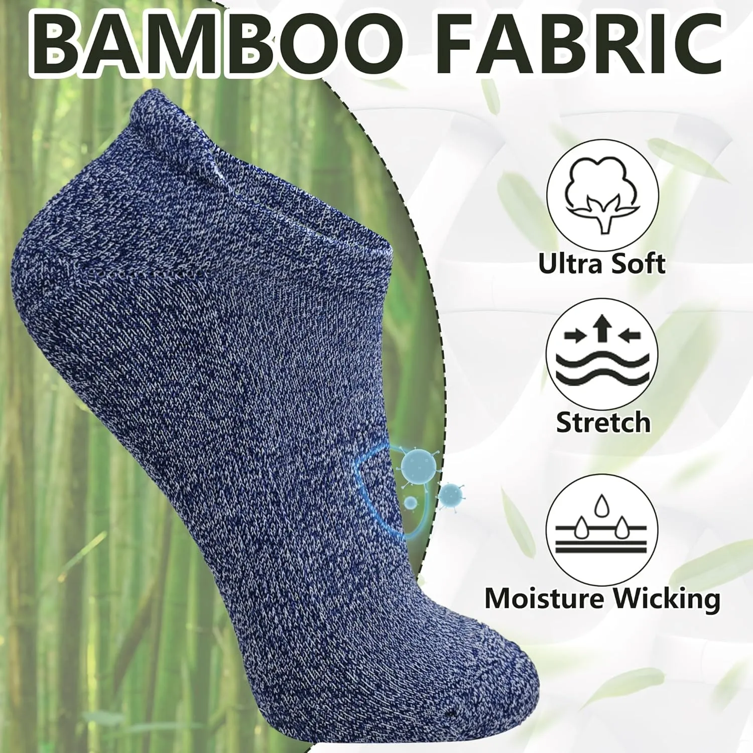  MD Ankle Socks for Women & Men, Viscose for Bamboo Running Athletic Socks with Sports Tab, Soft Cushion, 6 Pack