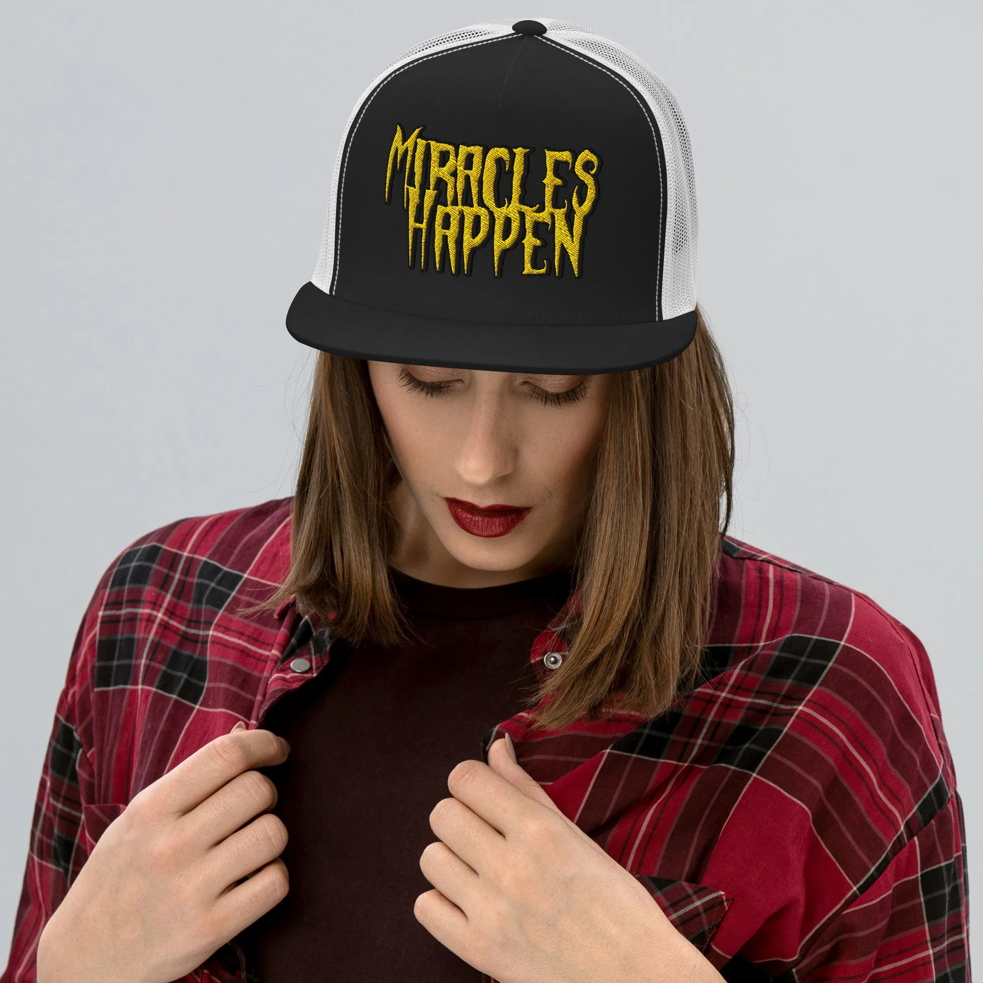 Miracles Happen Edgy Faith Trucker Cap