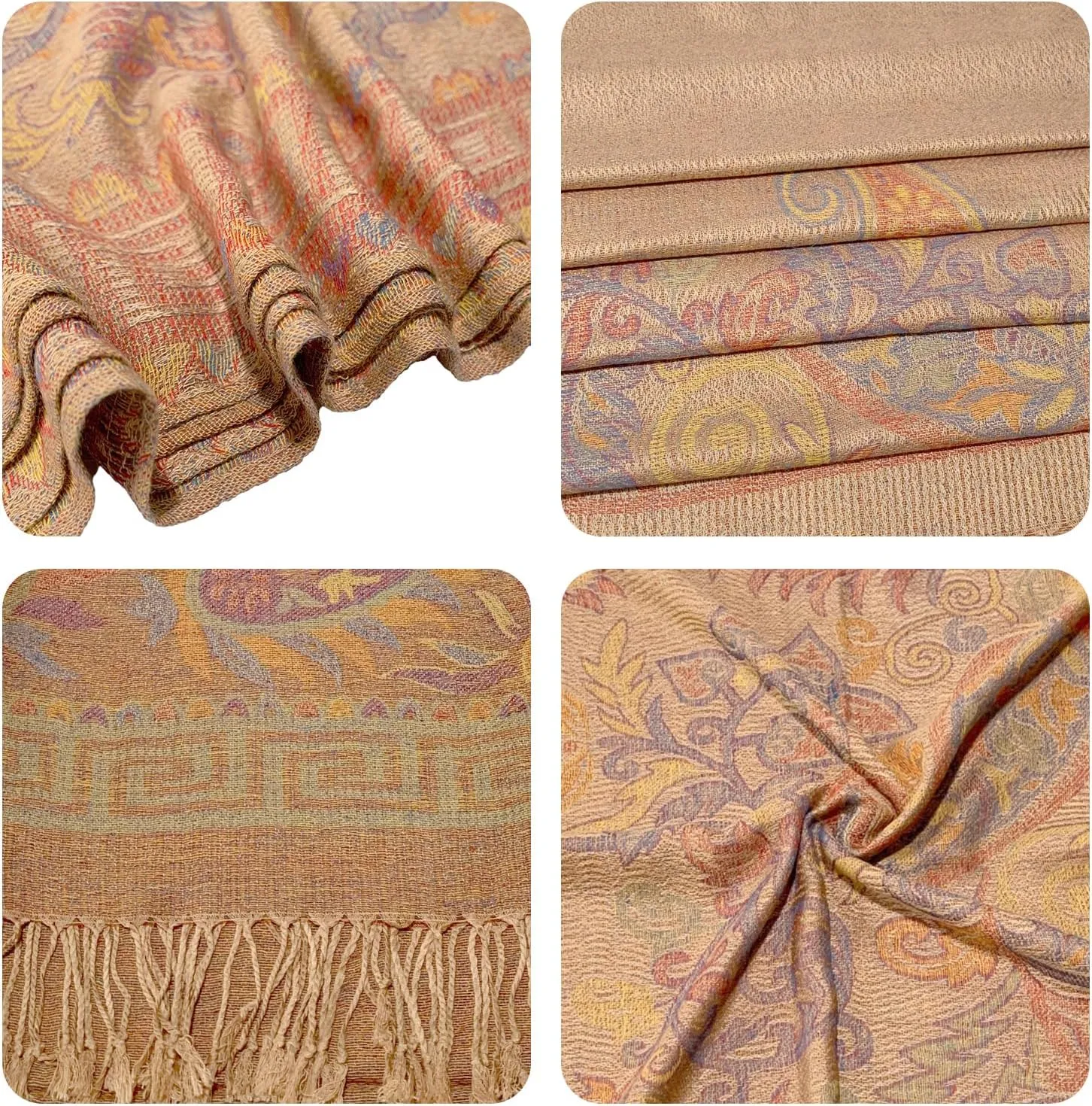 Pashmina Scarf for Women Shawls and Wraps Reversible Paisley Vintage Jacquard Soft Silky Rave Scarves Men