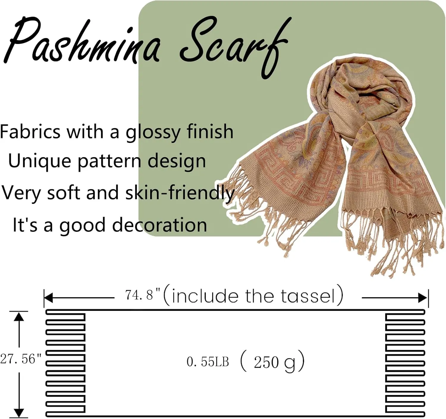 Pashmina Scarf for Women Shawls and Wraps Reversible Paisley Vintage Jacquard Soft Silky Rave Scarves Men
