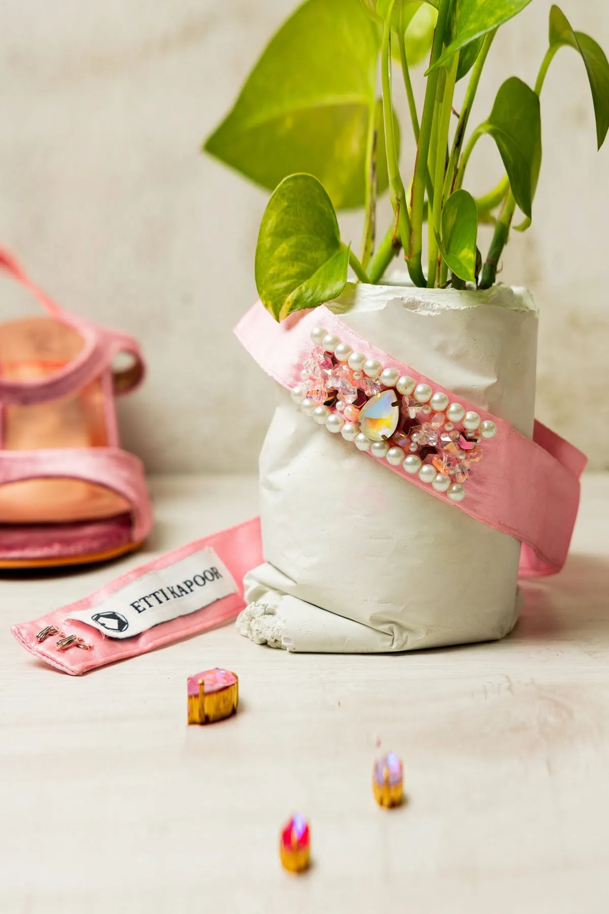 Pink Satin Embellished Belt