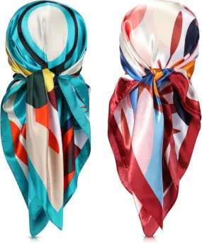 SATINIOR 35 Inch Silky Head Scarf 2 Pcs Large Square Neck Scarf Sleeping Hair Wrapping Satin Bandana for Women