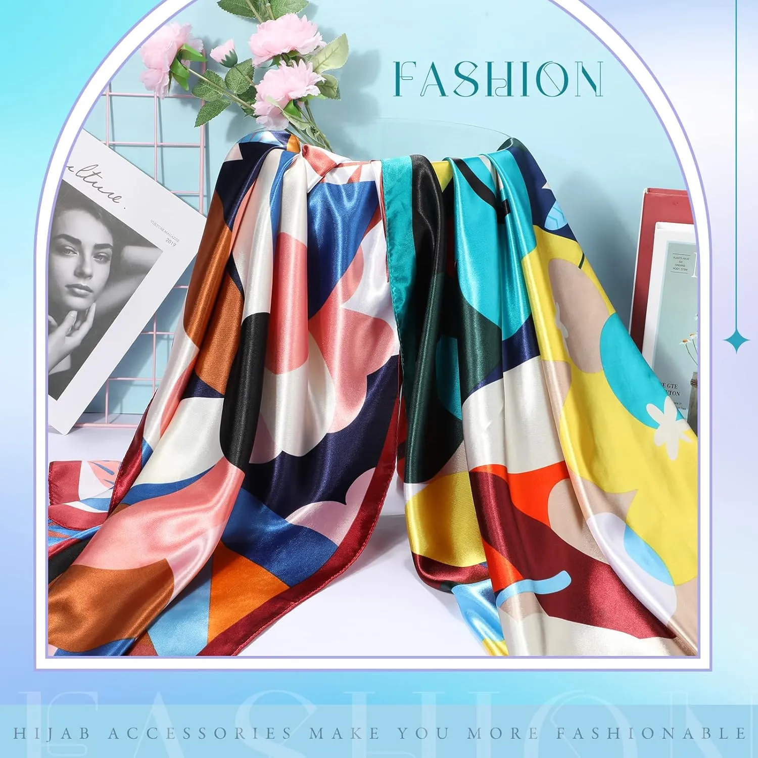SATINIOR 35 Inch Silky Head Scarf 2 Pcs Large Square Neck Scarf Sleeping Hair Wrapping Satin Bandana for Women