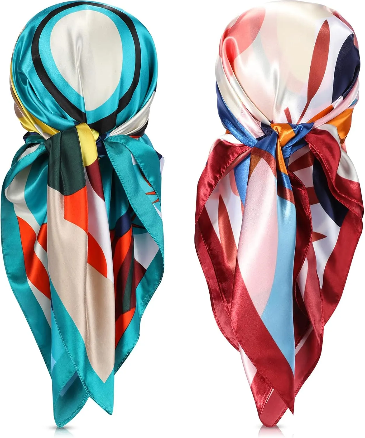 SATINIOR 35 Inch Silky Head Scarf 2 Pcs Large Square Neck Scarf Sleeping Hair Wrapping Satin Bandana for Women